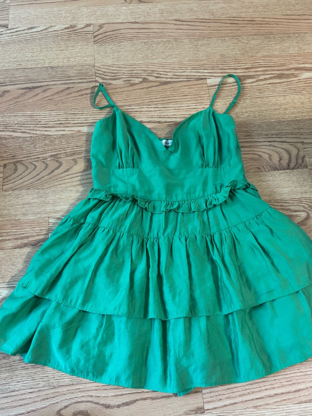 Women’s Casual Tiered Spaghetti-Strap Romper Dress in Emerald Green